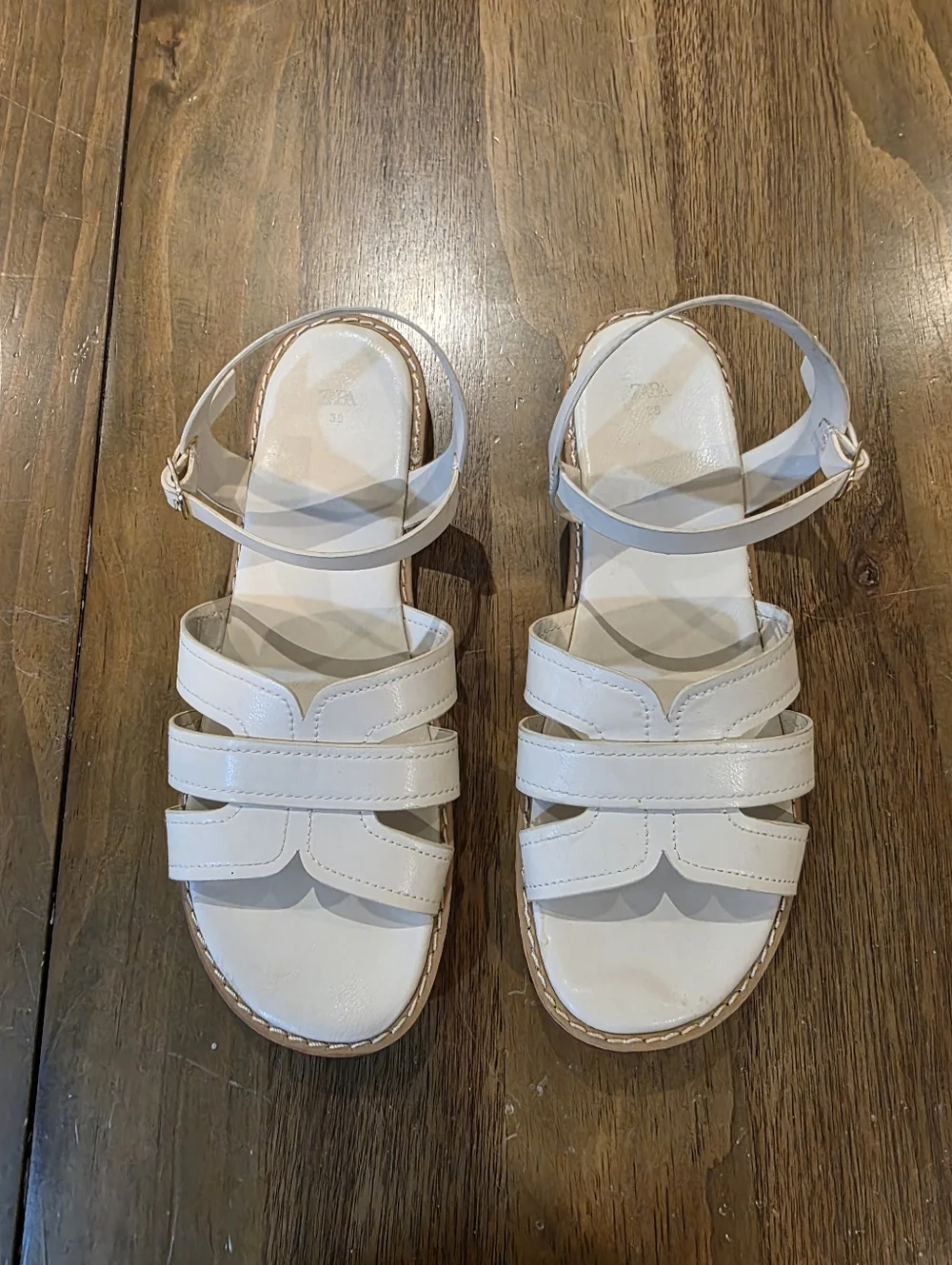 Zara Leather Cream Ivory Buckled Slingbacks Caged Sandals Sz 38 / 7.5 - Picture 2 of 9